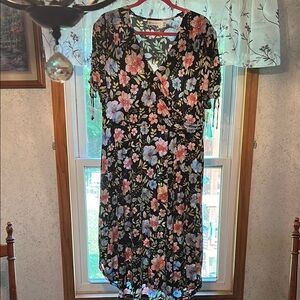 Rafaella Black Midi Dress with Pink and Blue Floral Design